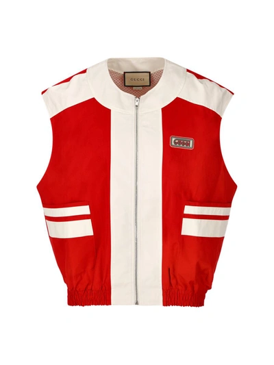 Shop Gucci Jackets In Live Red/natural/mix