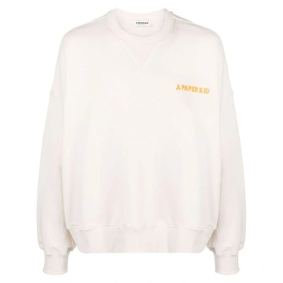 A Paper Kid Classic Cotton Sweater With Bold Graphic Print And Relaxed Fit In Neutrals