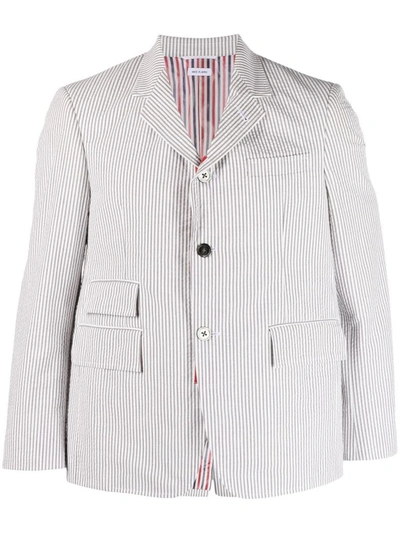 Shop Thom Browne Blazer In Seersucker Clothing In Grey