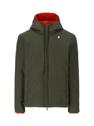K-way Reversible Zip-up Hooded Jacket In Orange P-green B