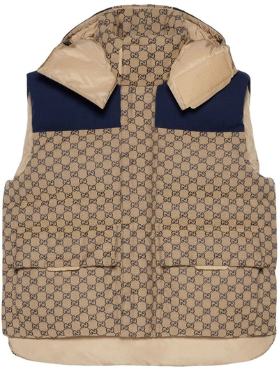 Shop Gucci Gg Supreme Down Vest In Beige