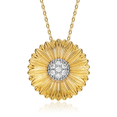 Rachel Glauber Rhodium And 14k Gold Plated Cubic Zirconia Floral Pendant Necklace In Gold