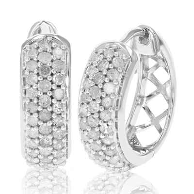 Vir Jewels 1 Cttw Diamond Hoop Earrings .925 Sterling Silver Three Row Round 3/4 Inch In Silver