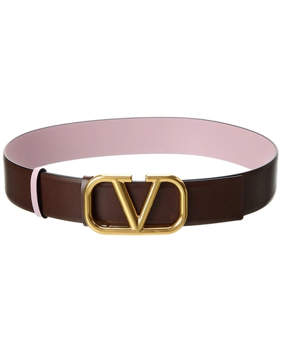 Shop Valentino Vlogo Reversible Leather Belt In Pink