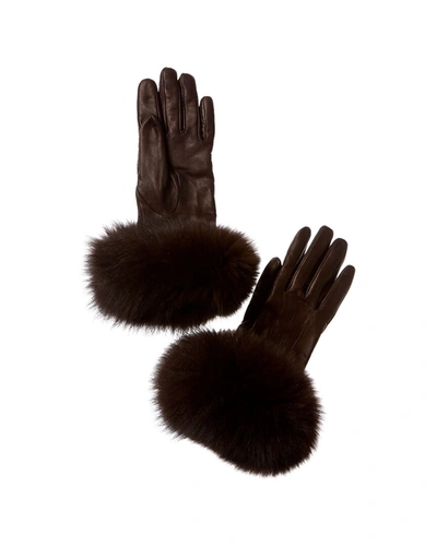 Shop Sofiacashmere Cashmere-lined Leather Gloves In Brown