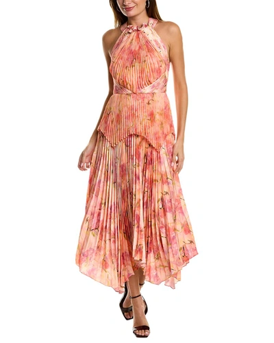 Shop Theia Printed Charmeuse & Clip Dot Gown In Pink