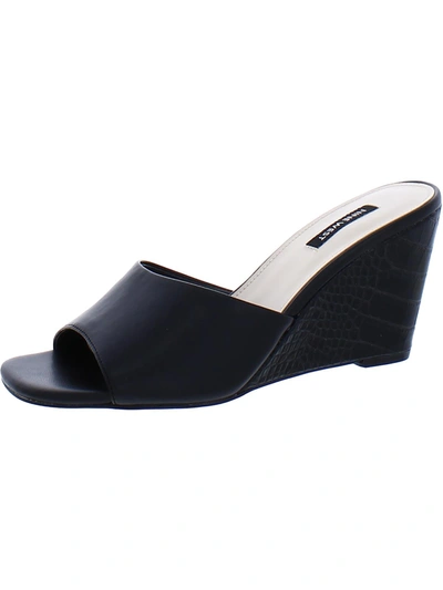 Shop Nine West Nesa 3 Womens Faux Leather Slip On Wedge Sandals In Black