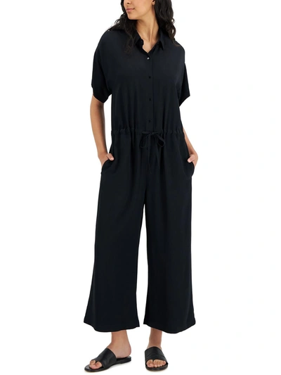 Shop Eileen Fisher Womens Point-collar Wide-leg Jumpsuit In Black