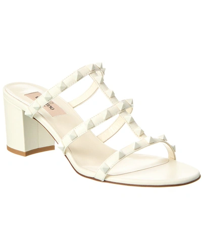 Shop Valentino Rockstud Caged 60 Leather Sandal In White