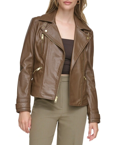 Shop Andrew Marc Marc New York Salla Smooth Leather Coat In Brown