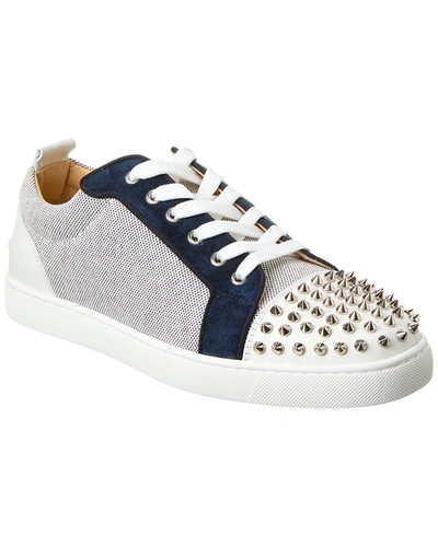 Shop Christian Louboutin Louis Junior Spikes Orlato Canvas & Suede Sneaker In White