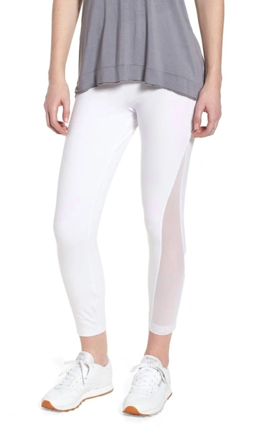 Lyssé Skylar High Elastic Waist Cotton Crop Mesh Detail Leggings In White In White