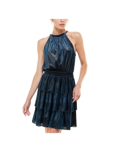 Shop Speechless Juniors Womens Velvet Mini Halter Dress In Blue