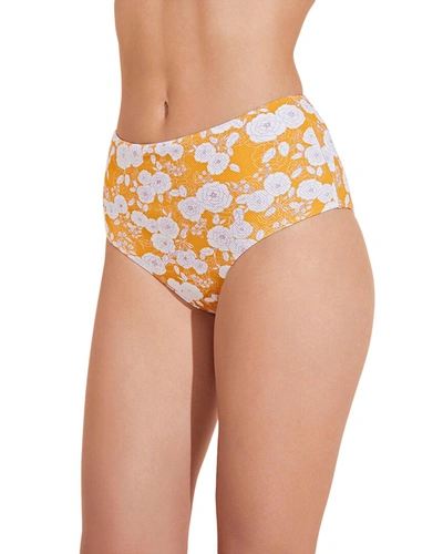 Shop Eberjey Retro Floral Dita Bikini Bottom In Yellow