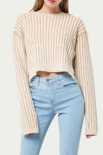 Shop Fore Cropped Cable-knit Striped Sweater In Light Brown