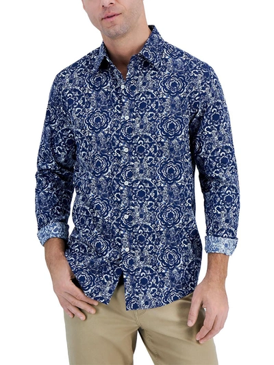Shop Club Room Bold Whisper Mens Cotton Print Button-down Shirt In Blue