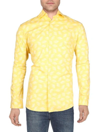 Shop Bar Iii Mens Organic Cotton Print Button-down Shirt In Yellow