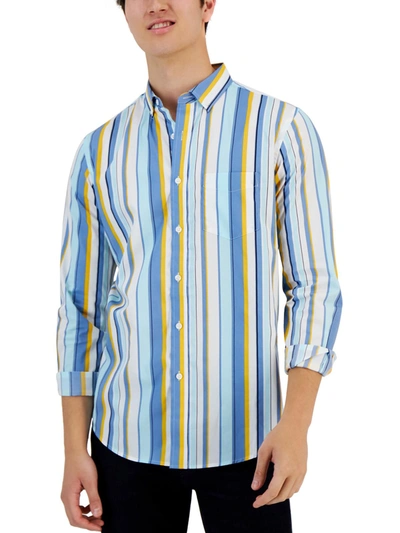 Shop Club Room Benie Mens Stripe Stretch Button-down Shirt In Multi