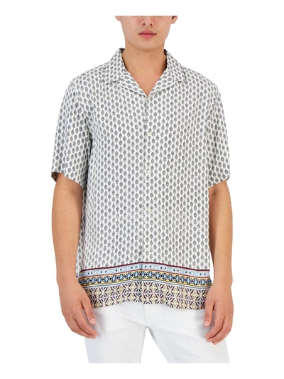 Shop Club Room Carlo Mens Geo Print Silk Button-down Shirt In Multi