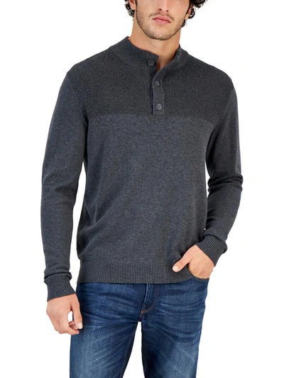 Shop Club Room Mens Mock Neck Henley Pullover Sweater In Grey