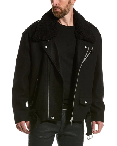 Shop Allsaints Mard Wool-blend Biker Jacket In Black