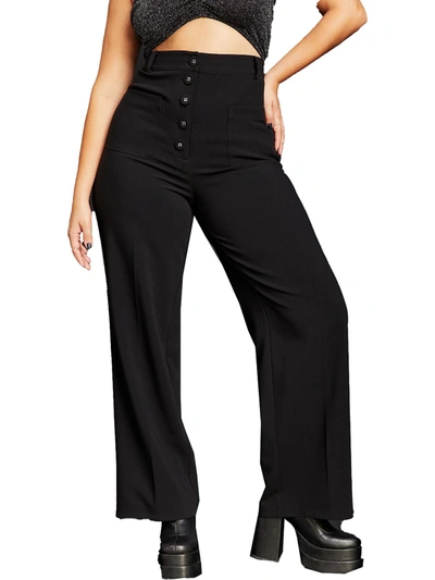 Shop Royalty By Maluma Womens High Rise Button Fly Straight Leg Pants In Black