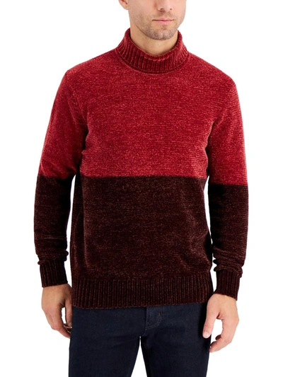 Shop Alfani Equator Mens Chenille Colorblock Turtleneck Sweater In Red