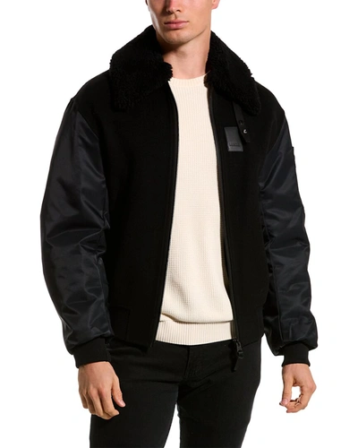 Shop Mackage Leonard Wool Bomber Jacket In Black