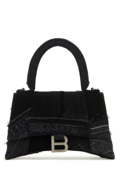 Shop Balenciaga Woman Black Denim Small Hourglass Handbag