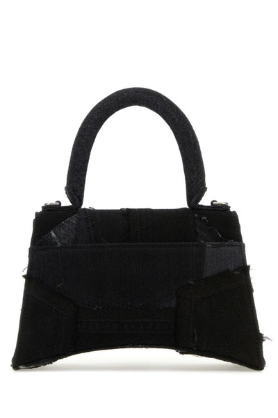 Shop Balenciaga Woman Black Denim Small Hourglass Handbag