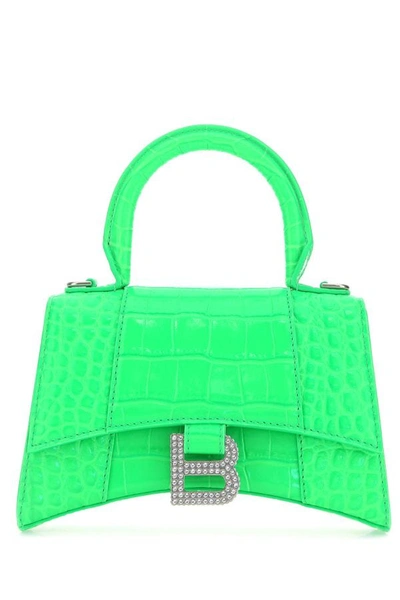 Shop Balenciaga Woman Fluo Green Leather Hourglass Xs Handbag