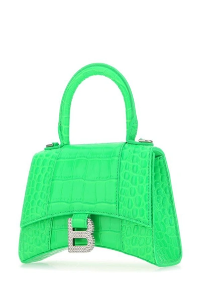 Shop Balenciaga Woman Fluo Green Leather Hourglass Xs Handbag
