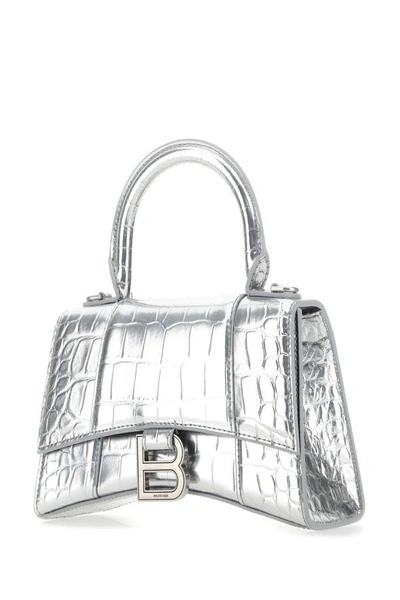 Shop Balenciaga Woman Silver Leather Xs Hourglass Handbag