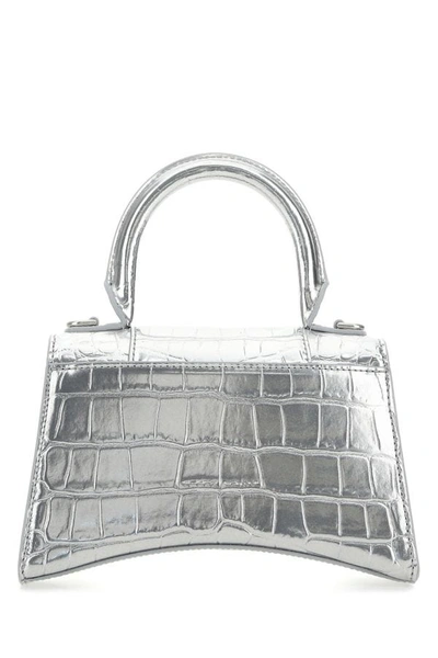 Shop Balenciaga Woman Silver Leather Xs Hourglass Handbag
