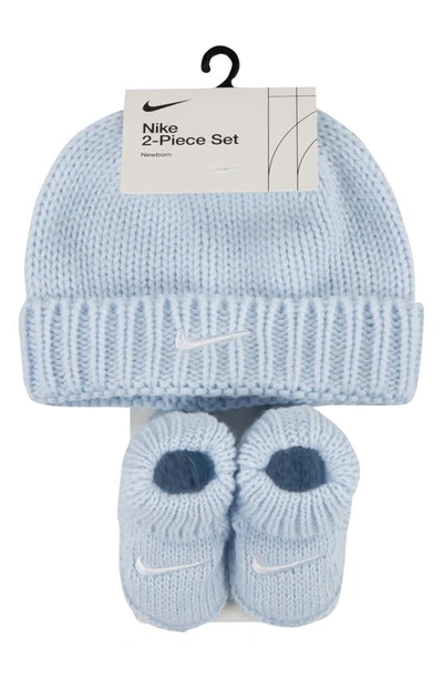 Nike Cable Knit Beanie & Booties Set In Blue Tint