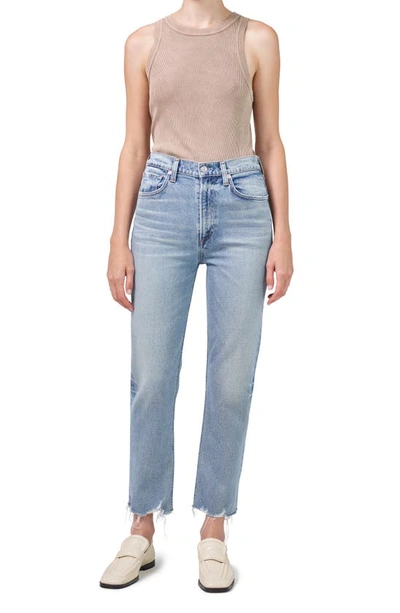 Shop Citizens Of Humanity Daphne High Waist Raw Hem Crop Stovepipe Jeans In Checkmate