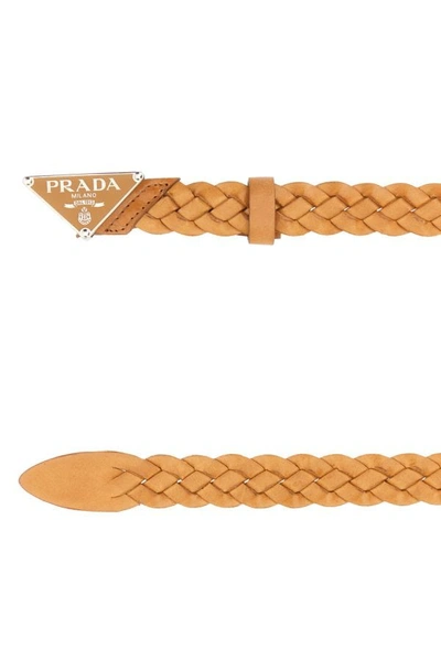 Shop Prada Man Beige Leather Belt In Brown