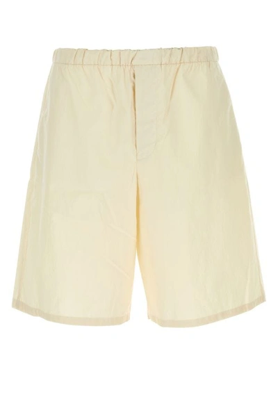 Shop Prada Man Sand Cotton Bermuda Shorts In White