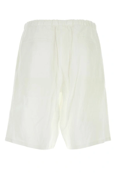 Shop Prada Man White Linen Bermuda Shorts