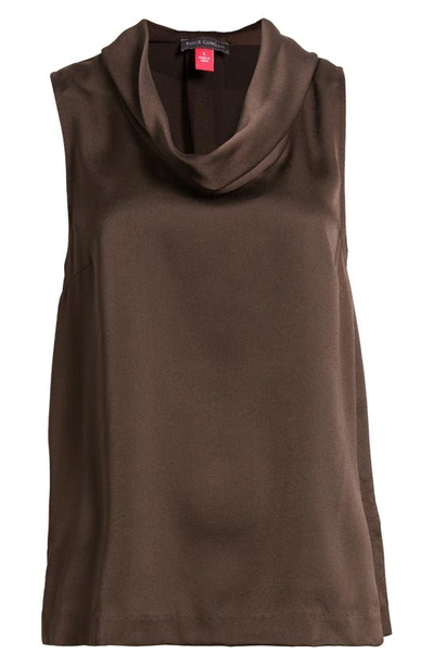 Shop Vince Camuto Hammered Satin Sleeveless Cowl Neck Top In Rich Chocolate