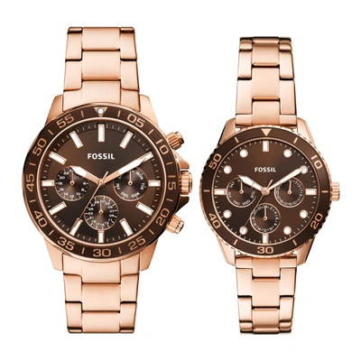 Shop Fossil Men's His And Hers Multifunction, Rose Gold-tone Stainless Steel Watch