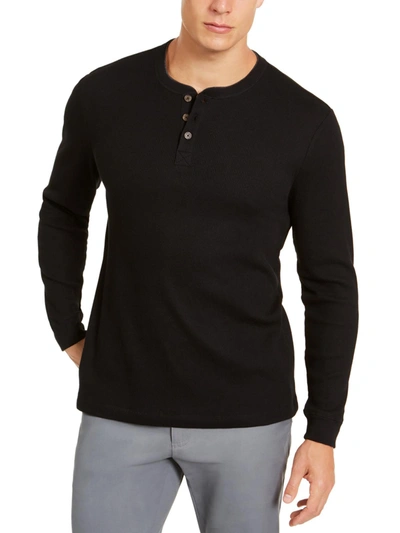 Shop Club Room Mens Thermal Waffle Knit Henley Shirt In Black