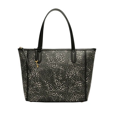 Shop Fossil Women's Sydney Printed Pvc Large Tote In Black