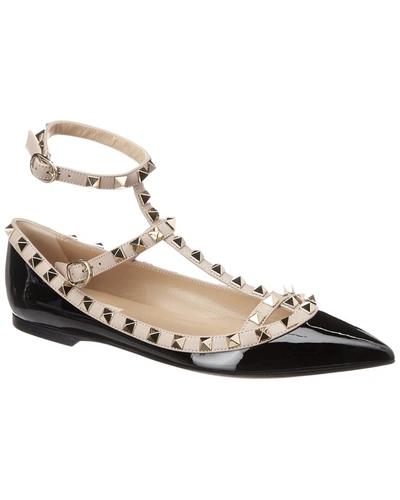 Shop Valentino Rockstud Caged Leather Flat In Black