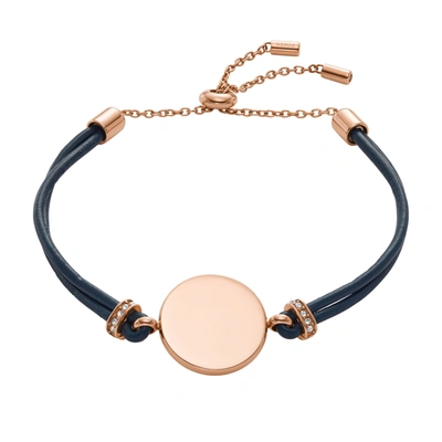 Fossil Women's Elliott Rose Gold-tone Stainless Steel Leather Bracelet In Gold