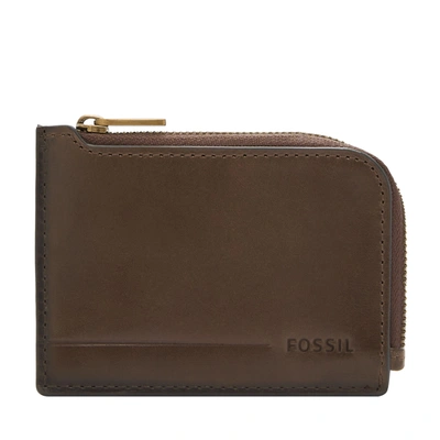 Shop Fossil Men's Allen Leather Zip Card Case In Brown