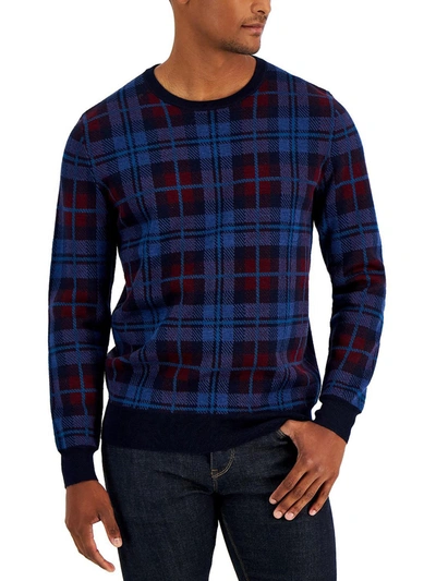 Shop Club Room Mens Merino Wool Blend Plaid Pullover Sweater In Blue