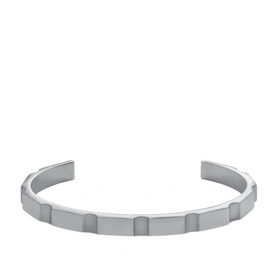 Shop Fossil Men's Archival Icons Stainless Steel Cuff Bracelet In Silver