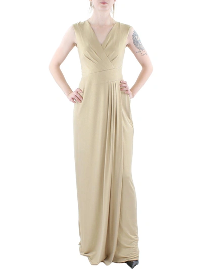 Shop Lauren Ralph Lauren Womens Metallic Surplice Evening Dress In Gold