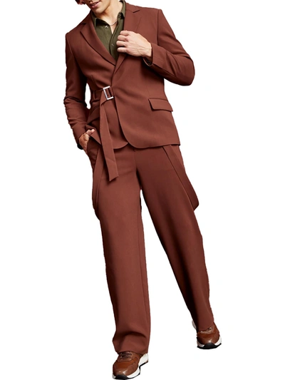 Shop Royalty By Maluma Mens Belted Asymmetric One-button Blazer In Brown